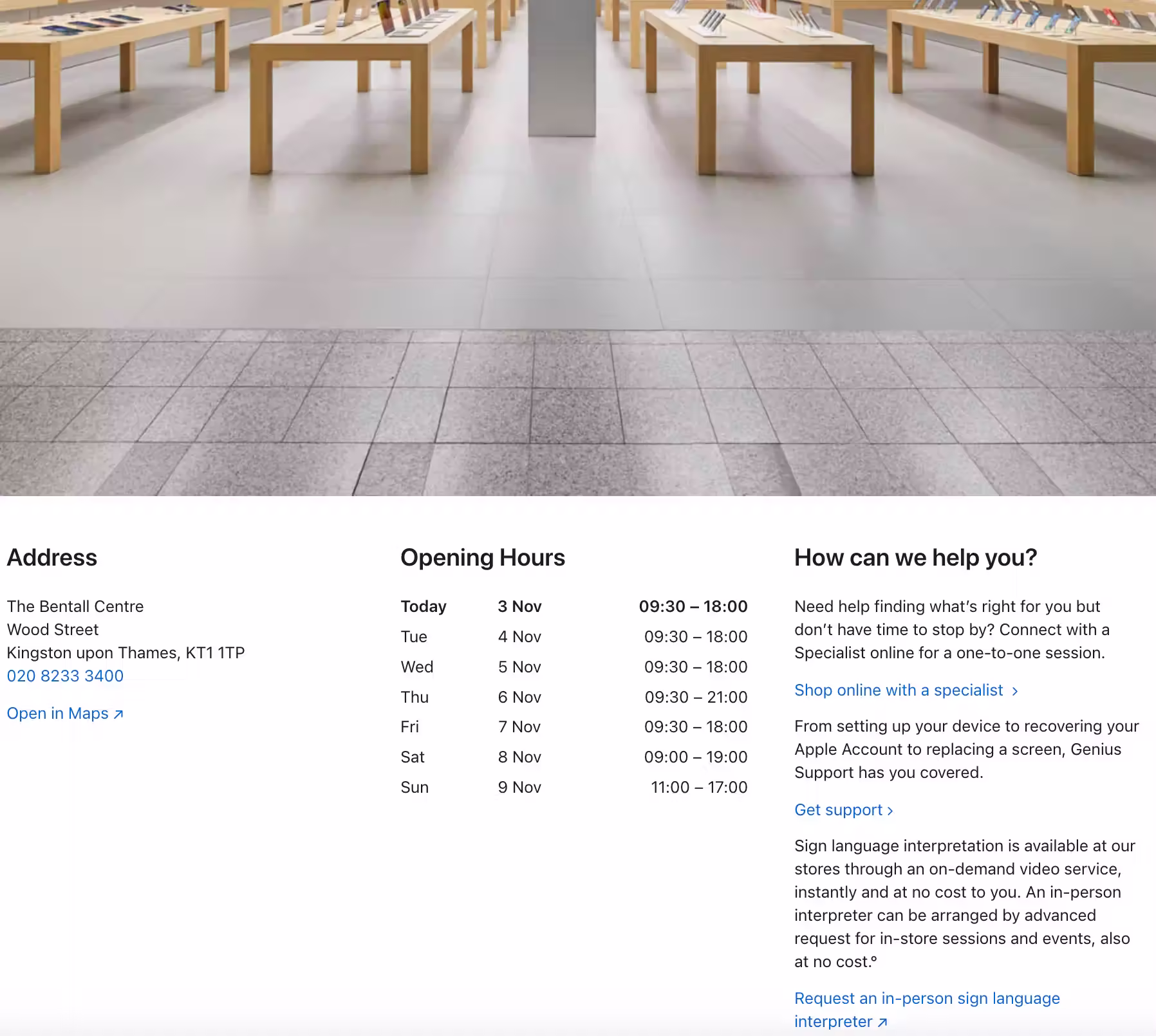 Screenshot of the Apple store locator page displaying nearby Apple Store locations on an interactive map, featured in Top Store Locator Examples article.