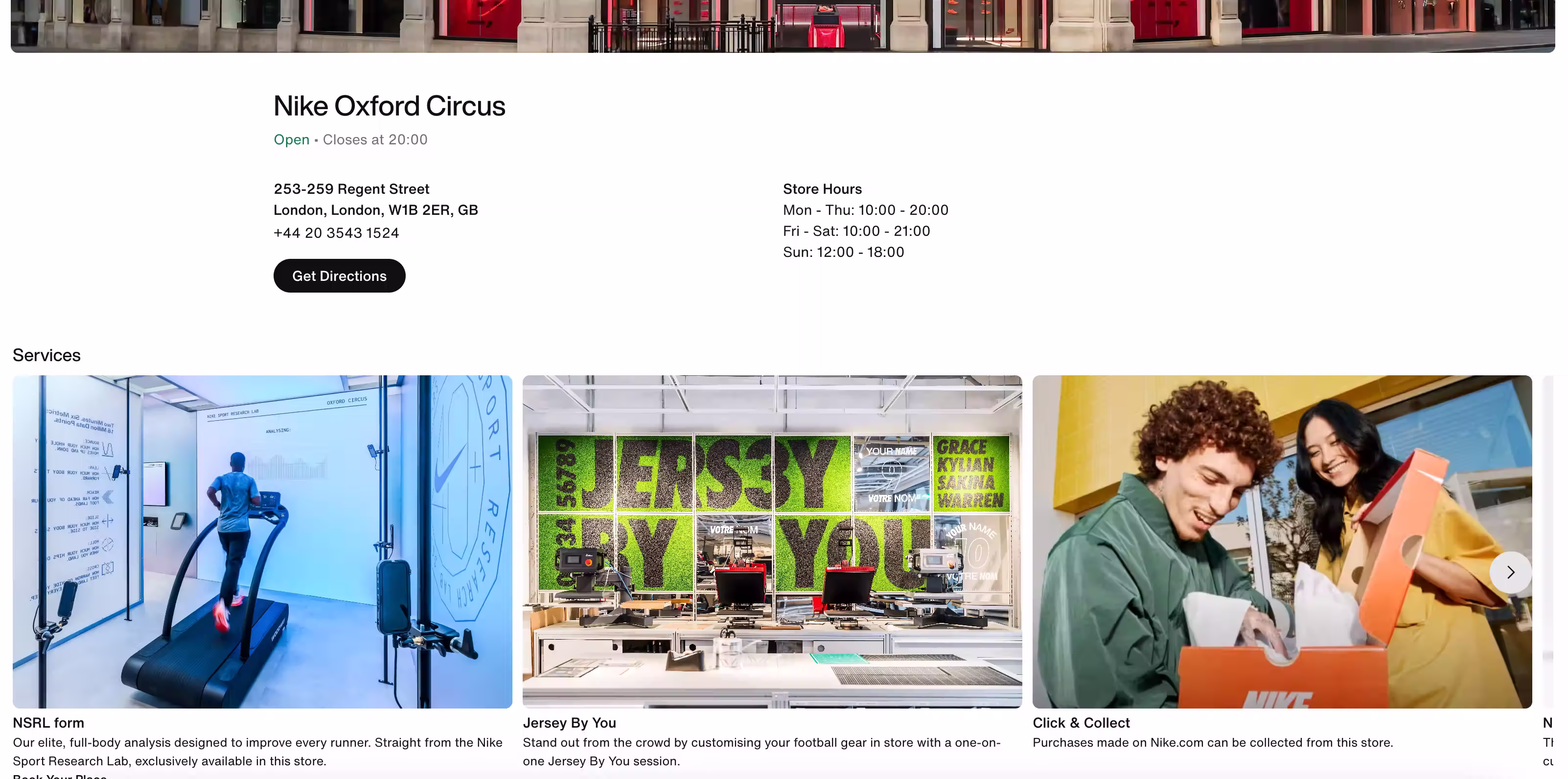 Screenshot of the Nike store locator page showing nearby store locations, search filters, and map results, featured in Top Store Locator Examples article.