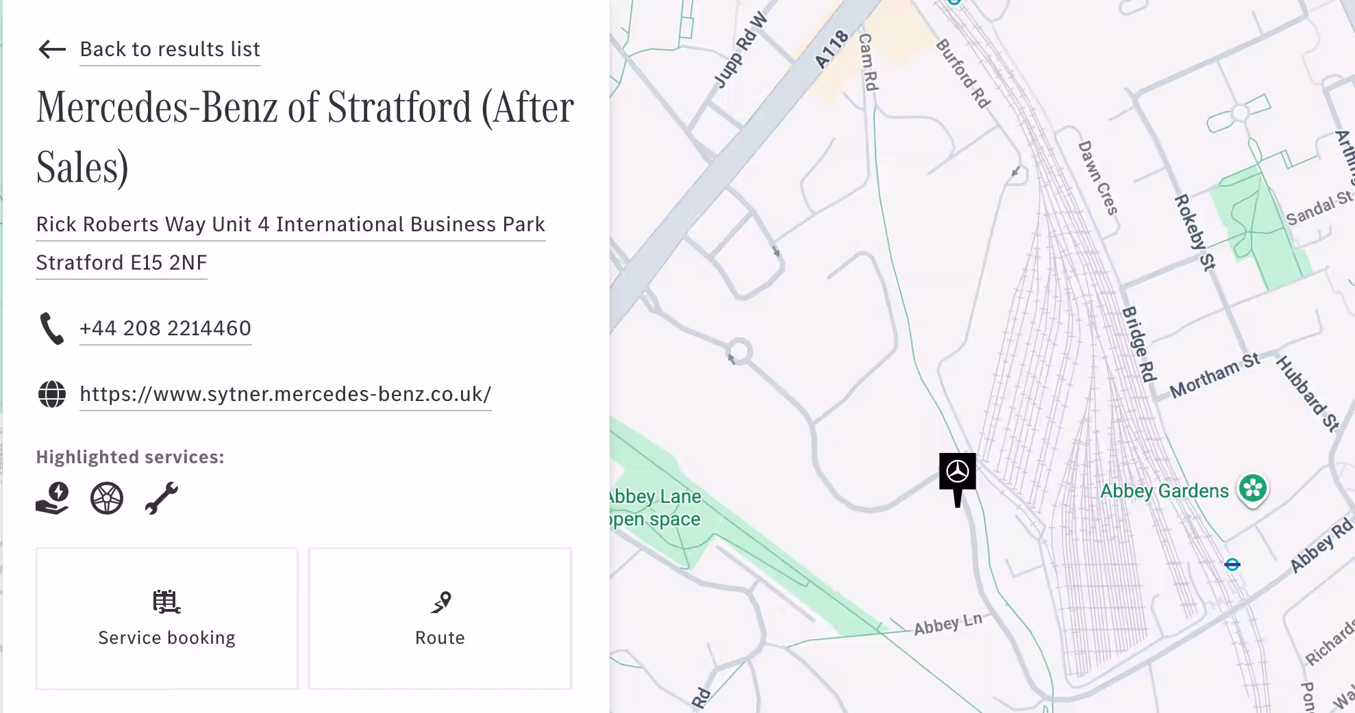 Screenshot of the Mercedes-Benz store locator page showing dealership locations and service centers on an interactive map, featured in Top Store Locator Examples article.