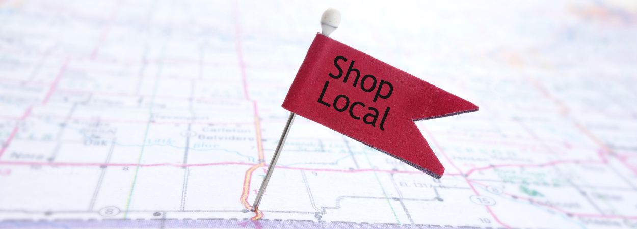 Map with pin labeled ‘Shop Local’ representing a Wix store locator search.
