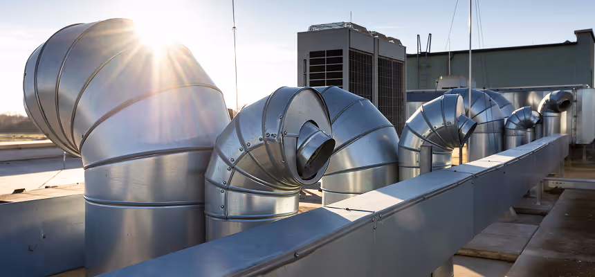 HVAC ducting on a commercial rooftop.