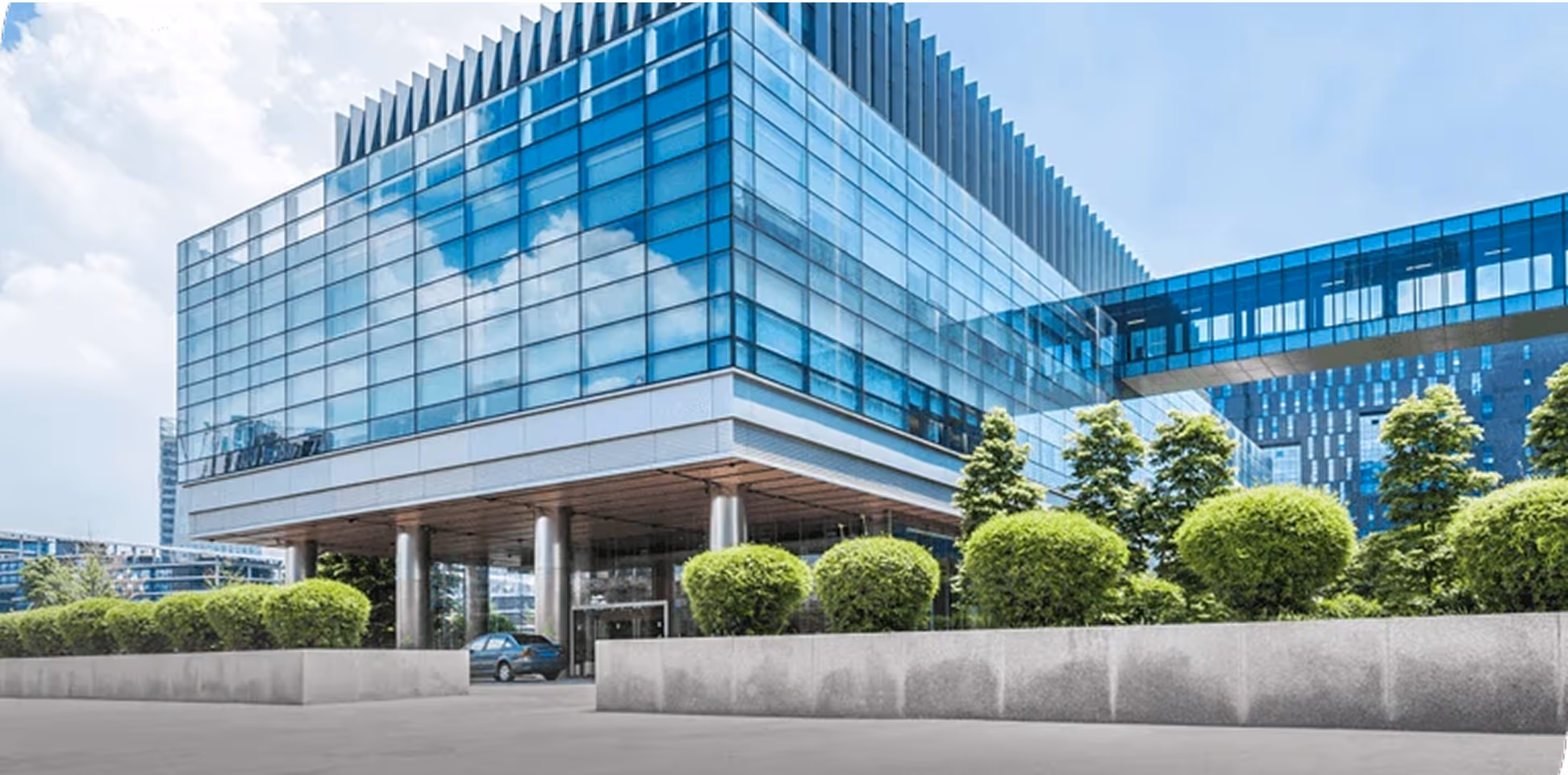 Modern glass building.