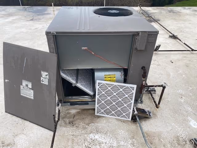 HVAC equipment is being serviced.
