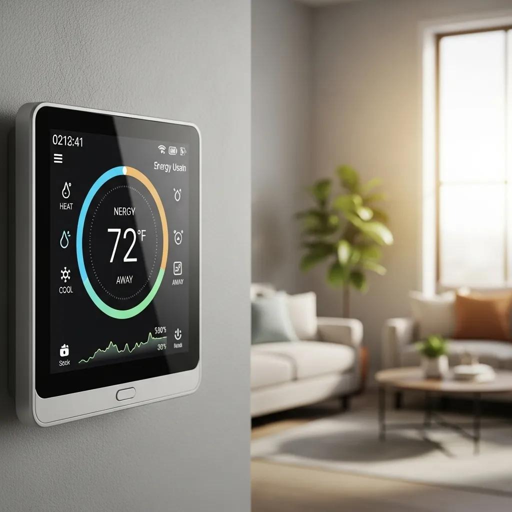 Smart thermostat in a modern home, showcasing energy management and efficiency