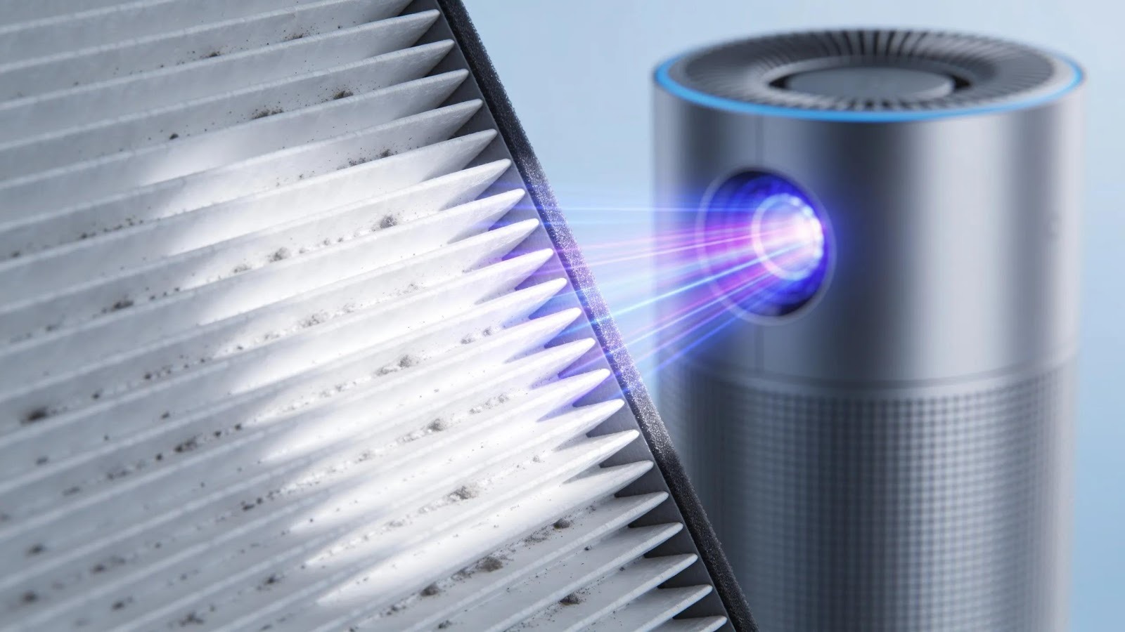 Close-up of HEPA filter and UVGI technology in an air purifier emphasizing air purification effectiveness