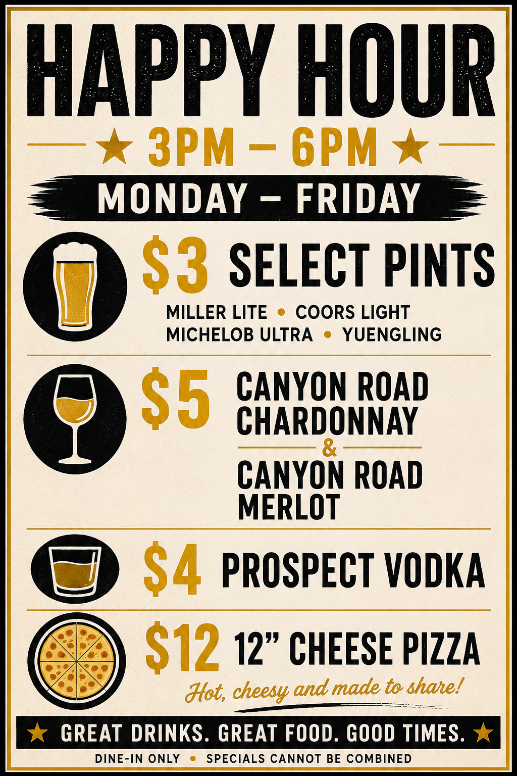 Quentin Tap happy hour flyer