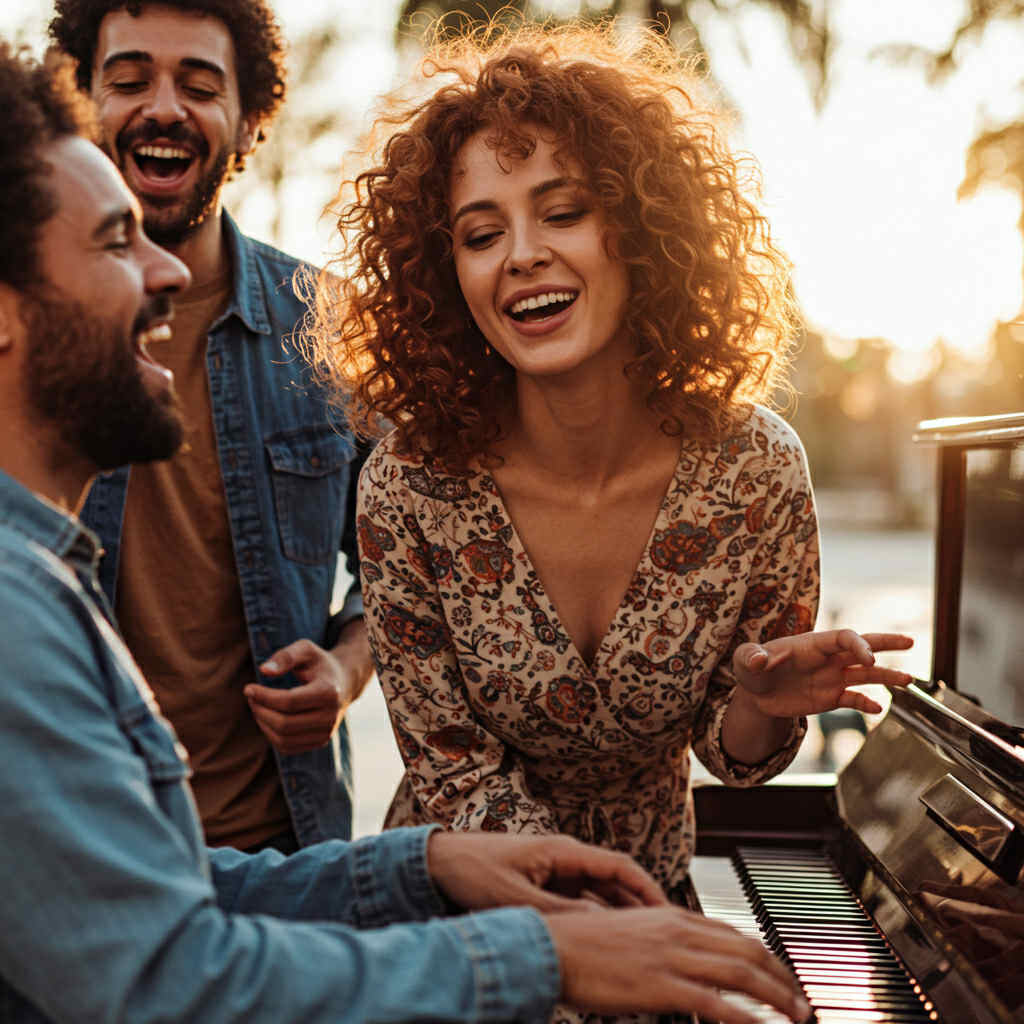 male adult playing piano for friends
