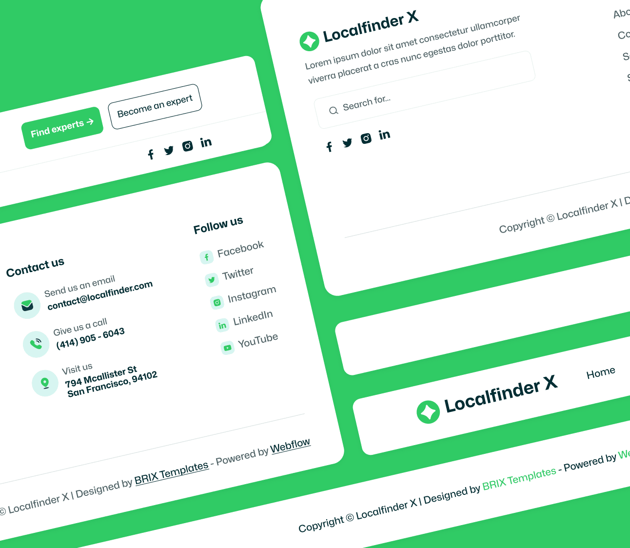 Localfinder X - 3 Header and Footers - Service Marketplace Webflow Template