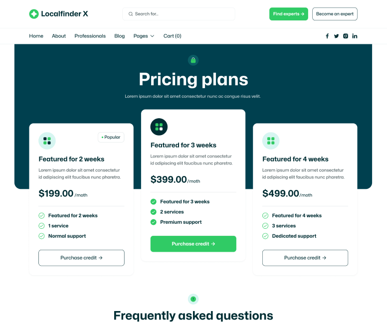 Localfinder X - Pricing Page - Service Marketplace Webflow Template
