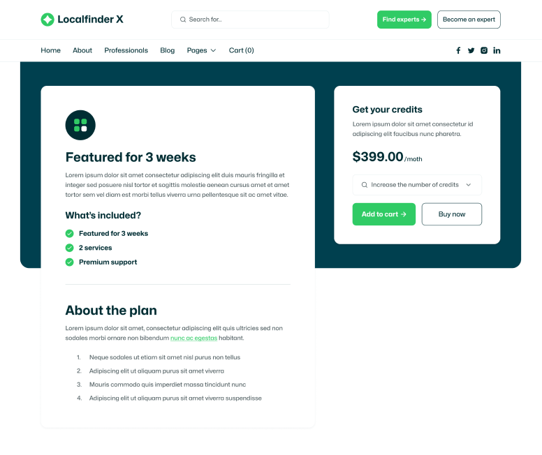 Localfinder X - Pricing Single - Service Marketplace Webflow Template