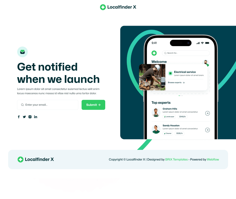 Localfinder X - Coming Soon Page - Service Marketplace Webflow Template