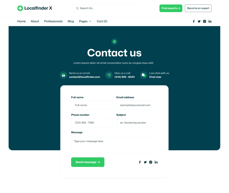 Localfinder X - Contact V2 Page - Service Marketplace Webflow Template