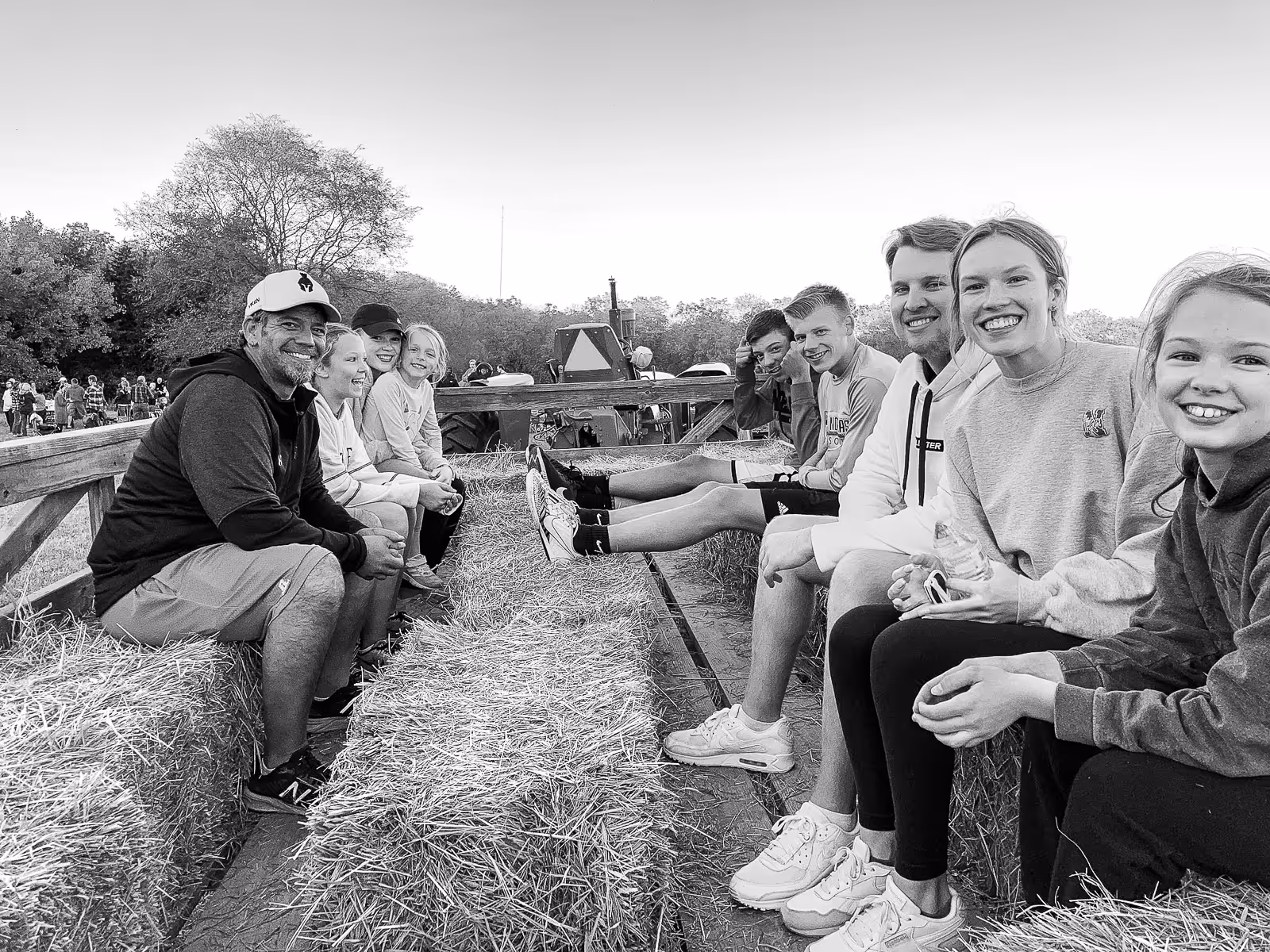 people on hay wagon