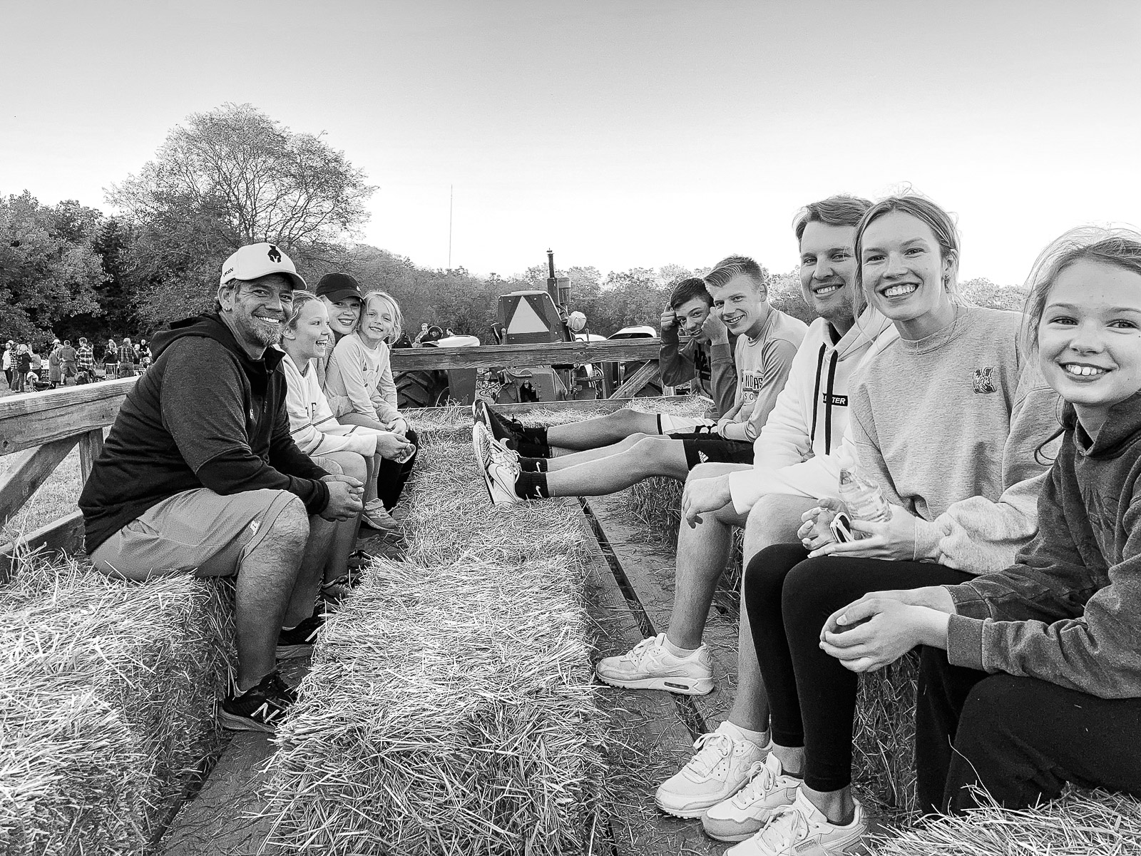 people on hay wagon