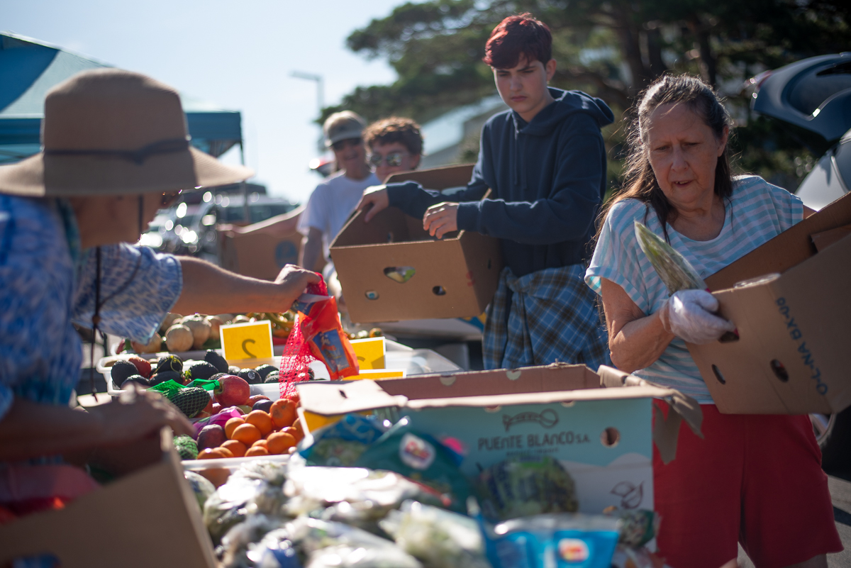 volunteers packing food into boxes