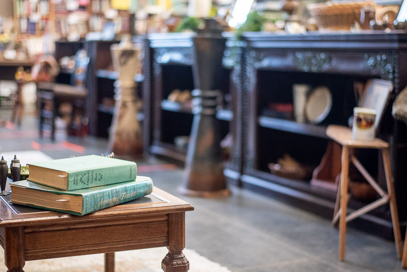 books on table at rummage sale