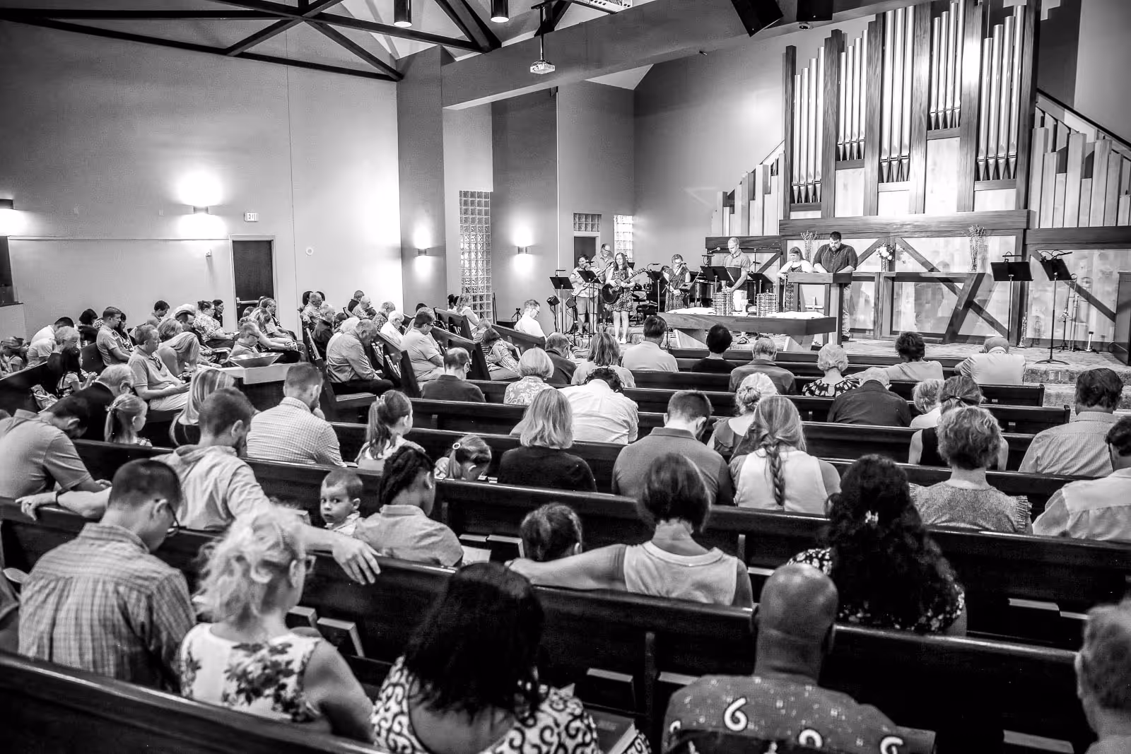congregation sitting in church service