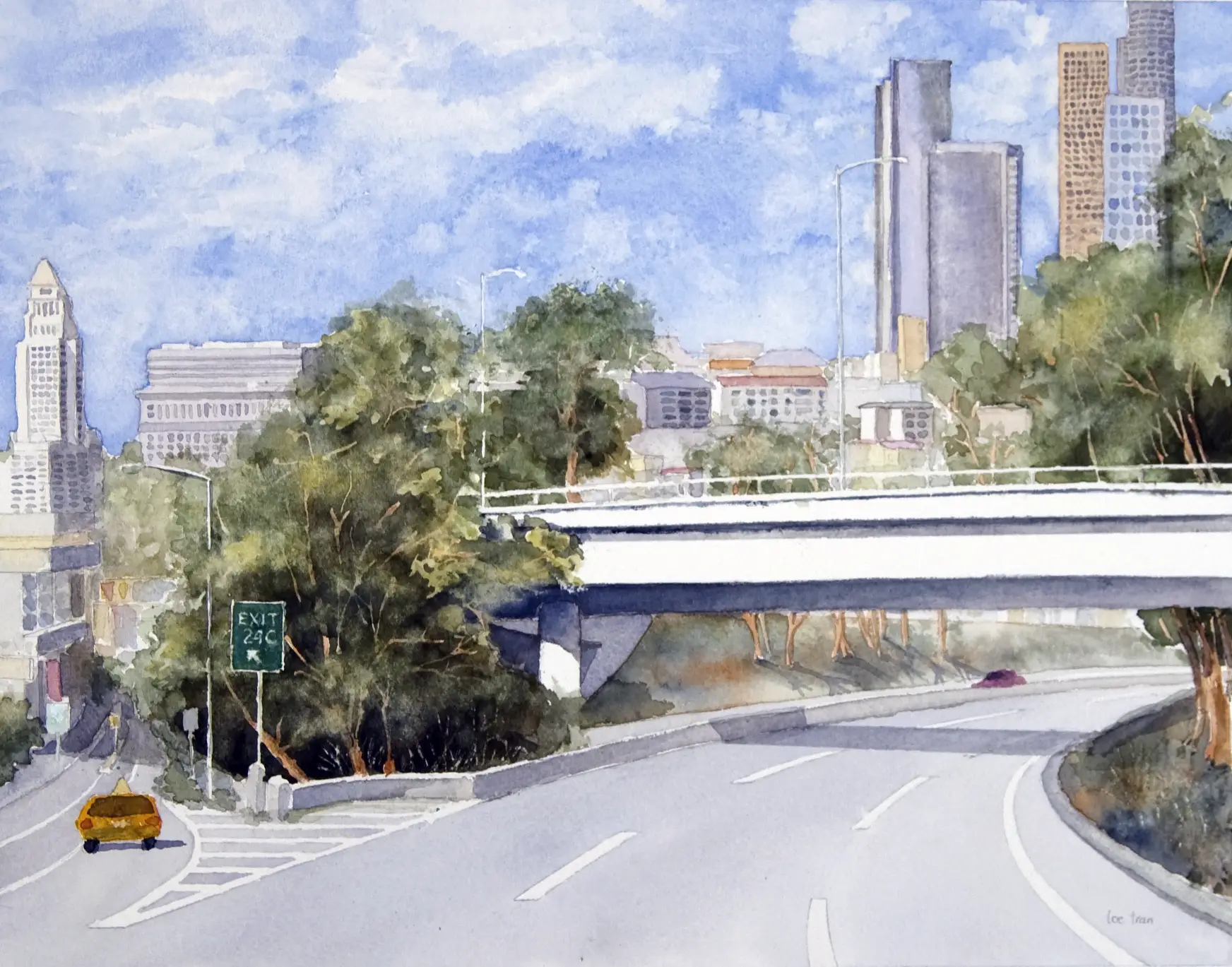 DTLA - watercolor on paper by Loc Tran.