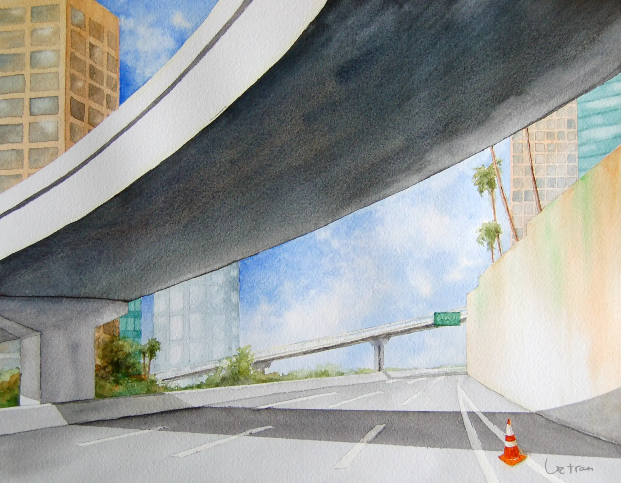 110 Freeway - watercolor on paper by Loc Tran.