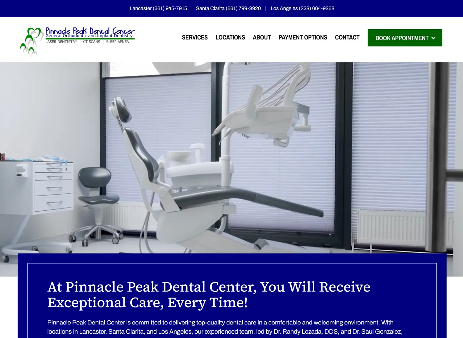 Pinnacle Peak Dental Center website screenshot.