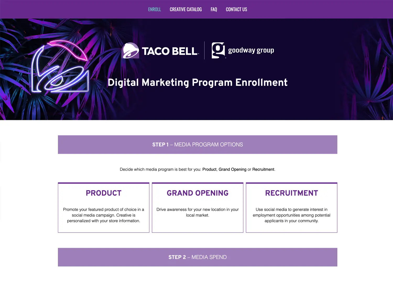 Taco Bell digital marketing enrollment website screenshot.