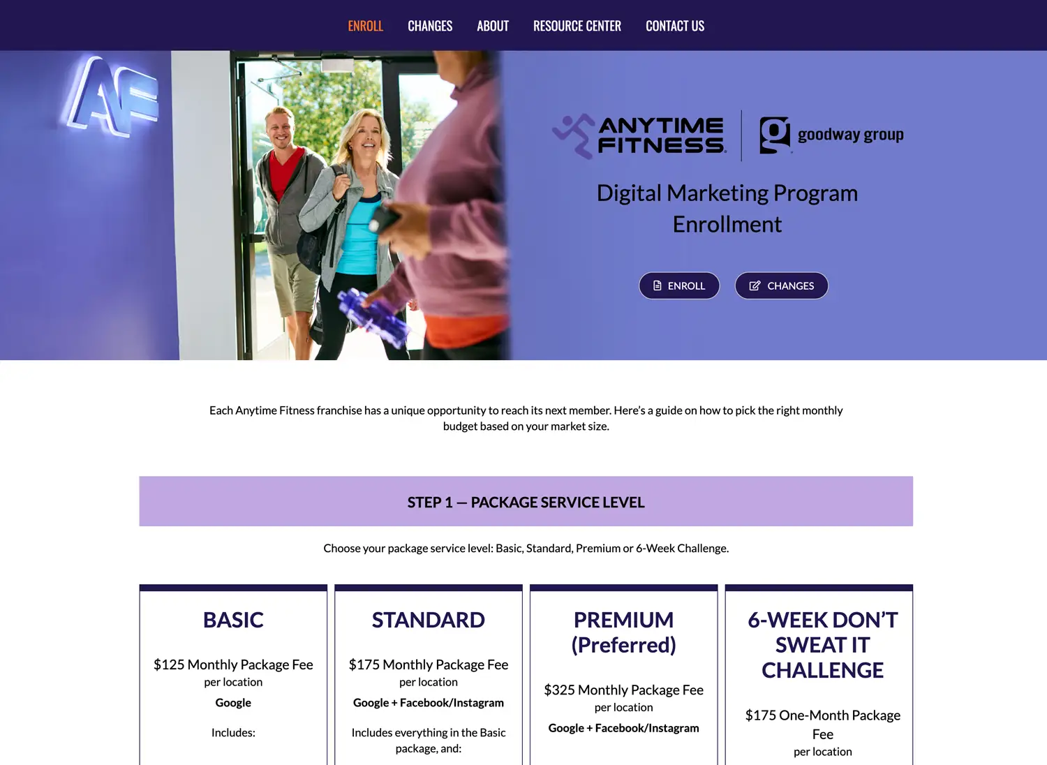 Anytime Fitness digital marketing enrollment website screenshot.