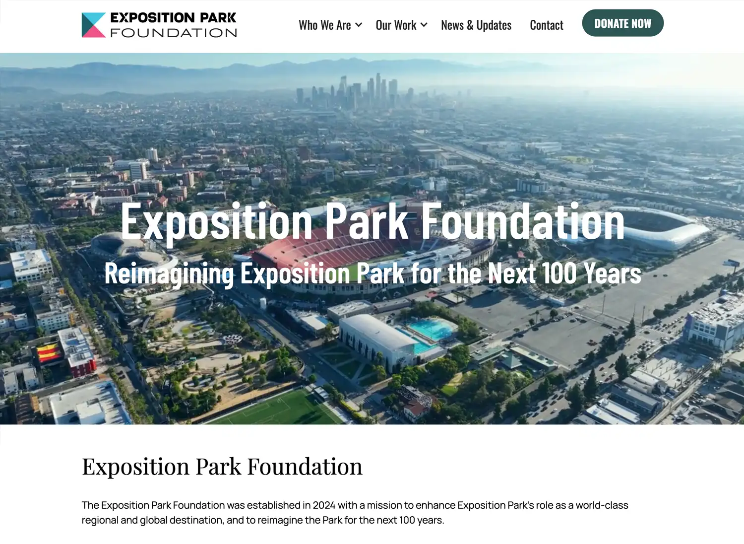Los Angeles Exposition Park Foundation website screenshot.