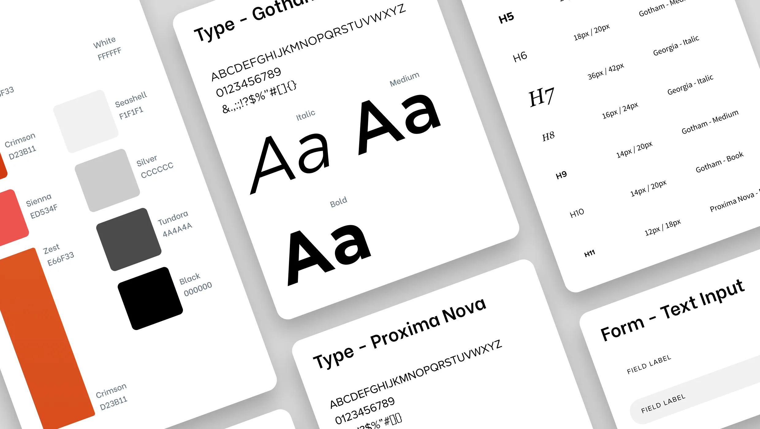 MakersFinders design system showing type styles, color swatches, and UI elements