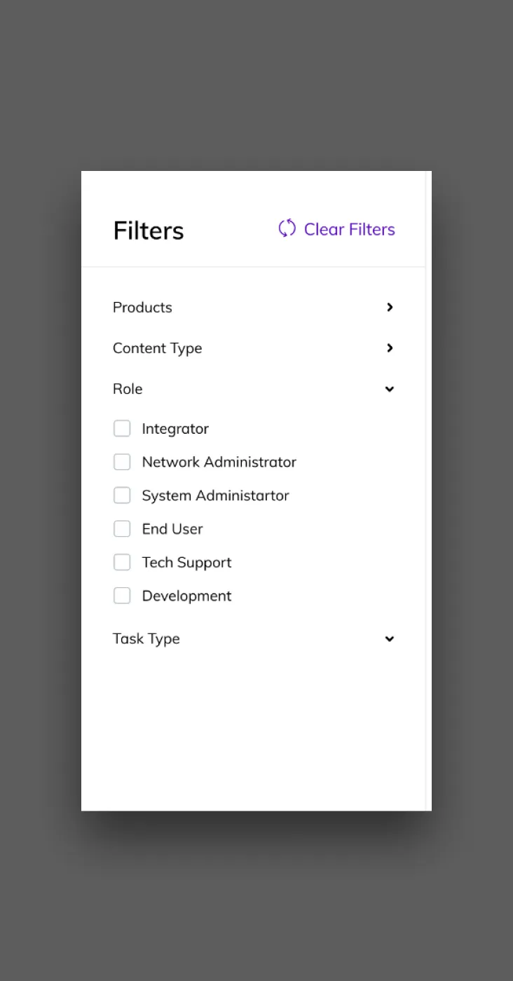 Mobile UI filter panel design with multi-select and dropdown options