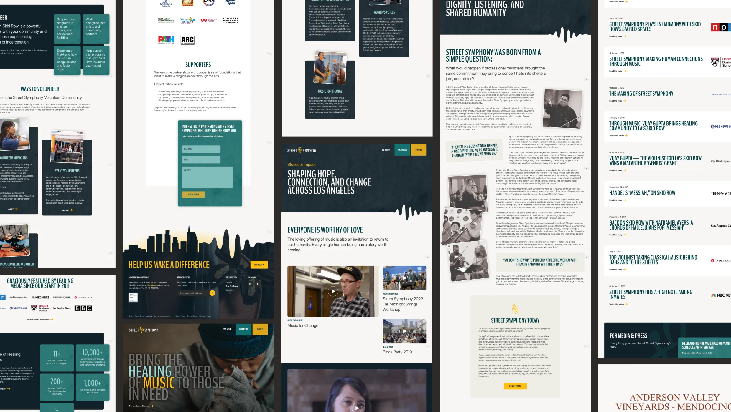 Collection of screens from Street Symphony's website