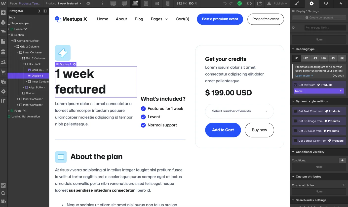 Ecommerce Page - Meetups X Webflow Template