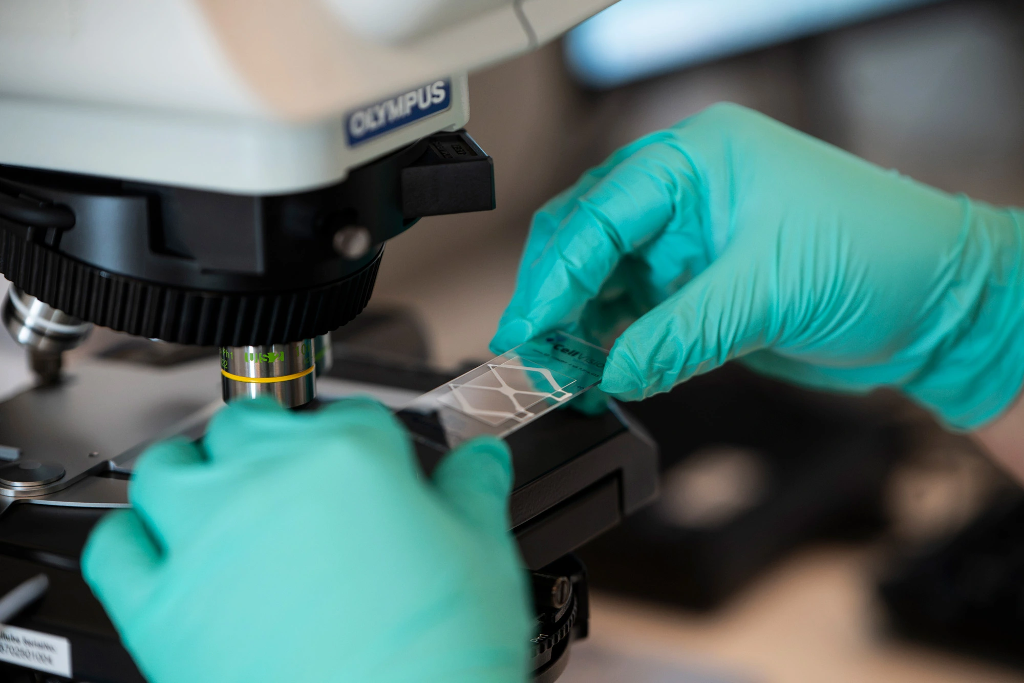 Embryolog håndterer prøve under mikroskop i laboratoriet