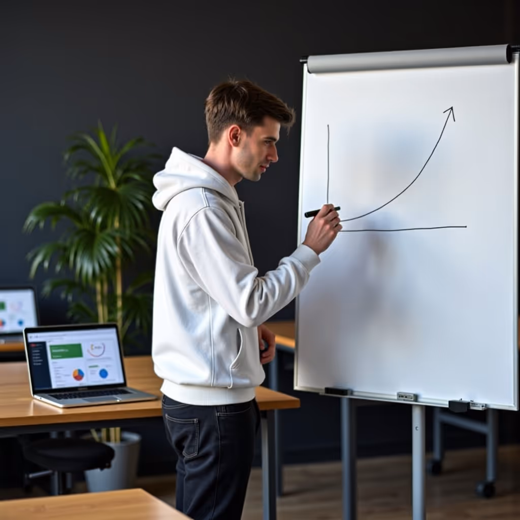 Een marketeer die een grafiek uittekend.