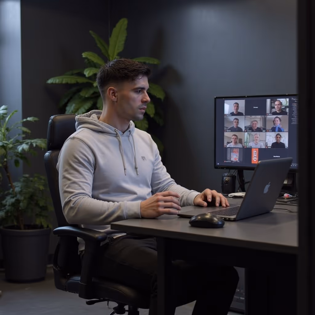 Websitebouwer die in een online meeting zit.