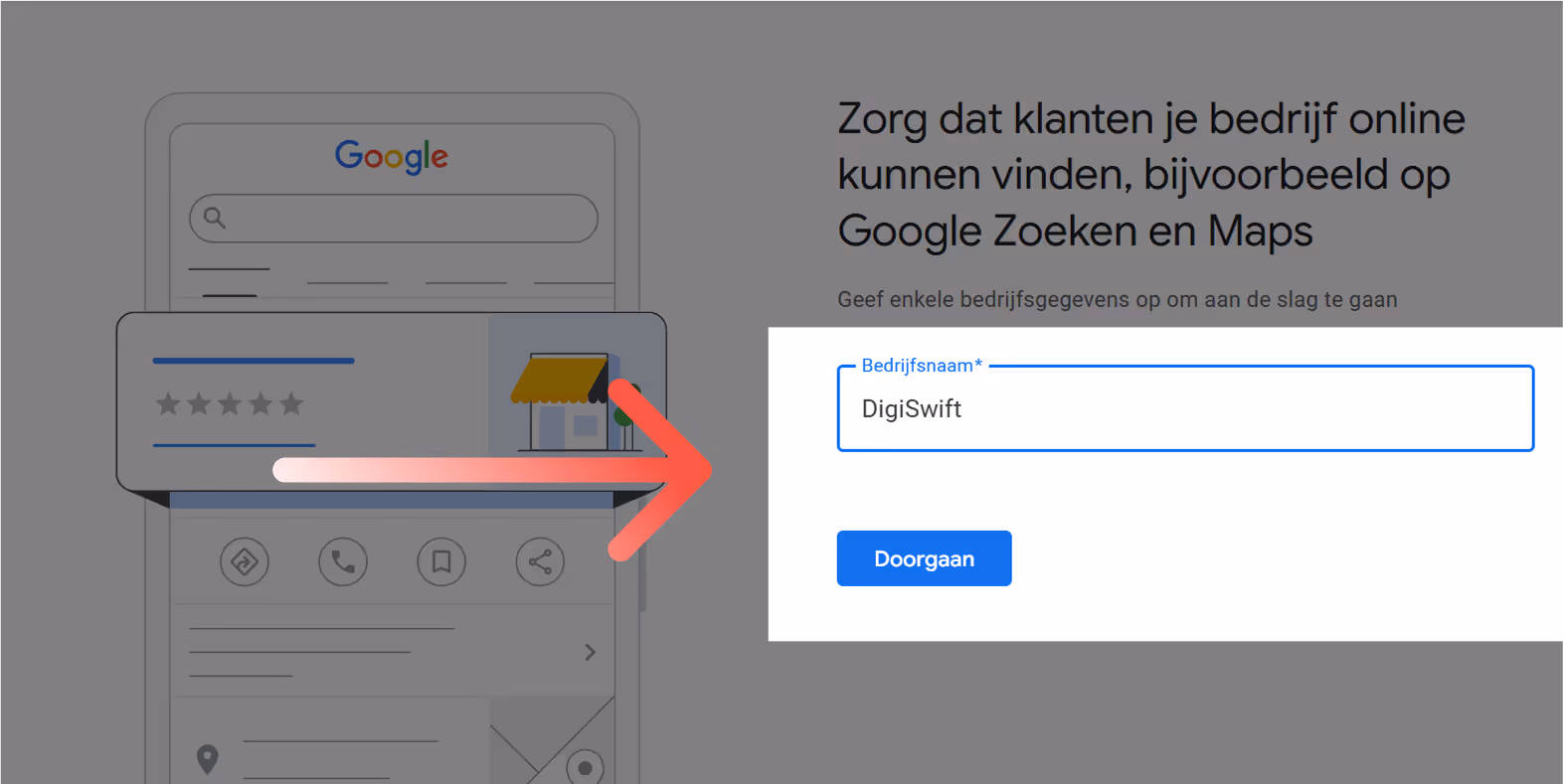 Screenshot van het aanmaken van een Google bedrijfsprofiel