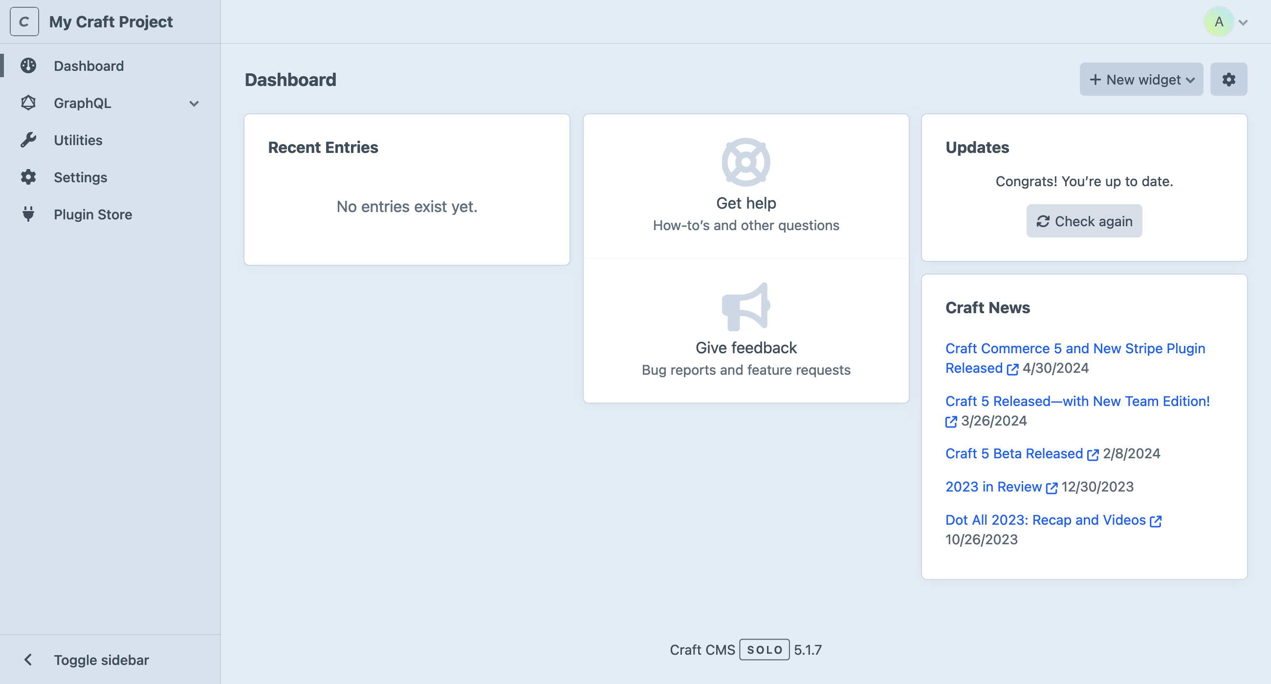 Control Panel | Craft CMS Documentation | 5.x
