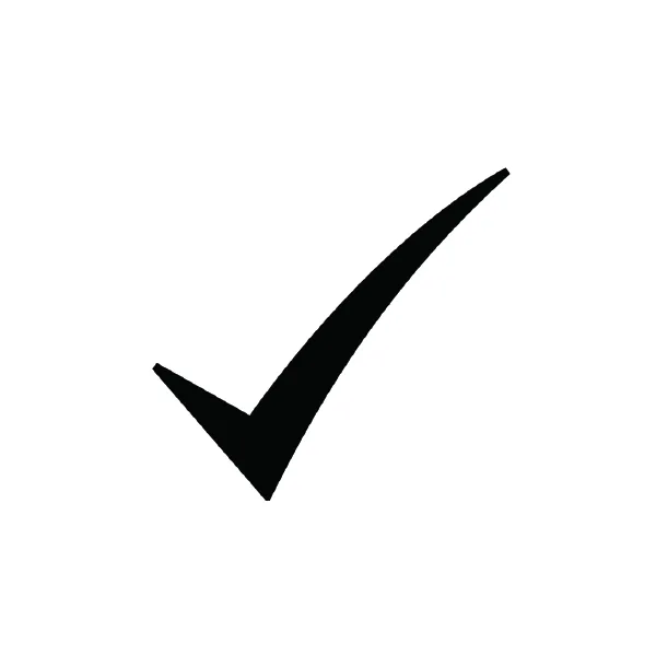 Black check mark symbol on a white background.