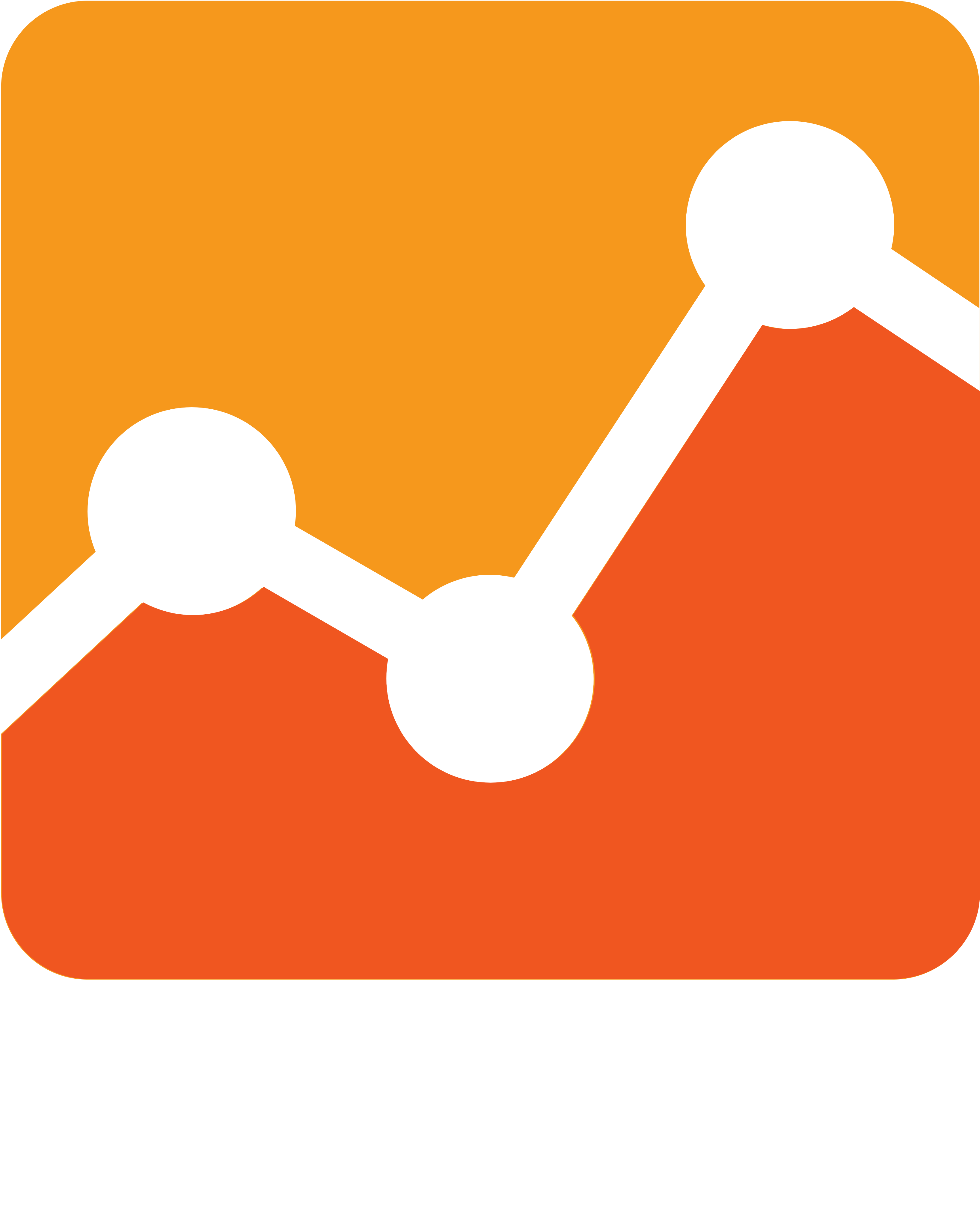Google Analytics logo with an orange and dark orange background and a white line graph connecting three nodes.