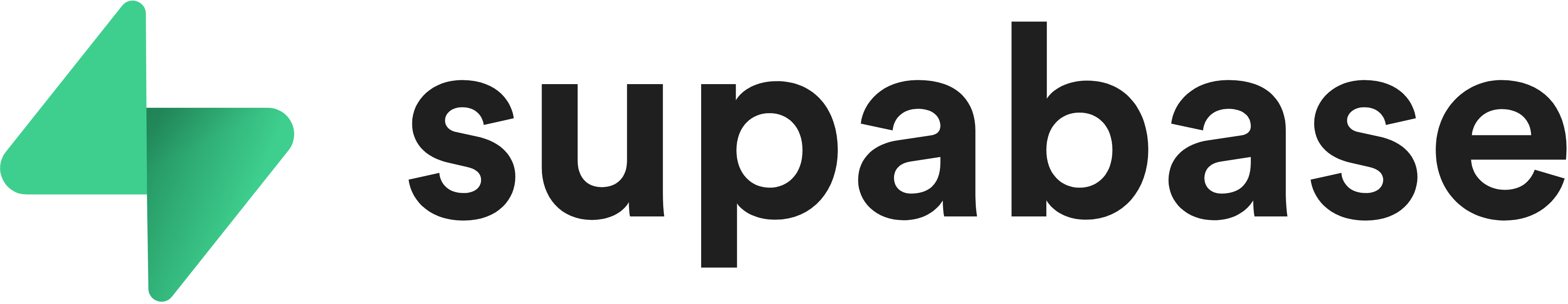 Supabase logo with a green arrow-like symbol to the left and the word 'supabase' in black lowercase letters.
