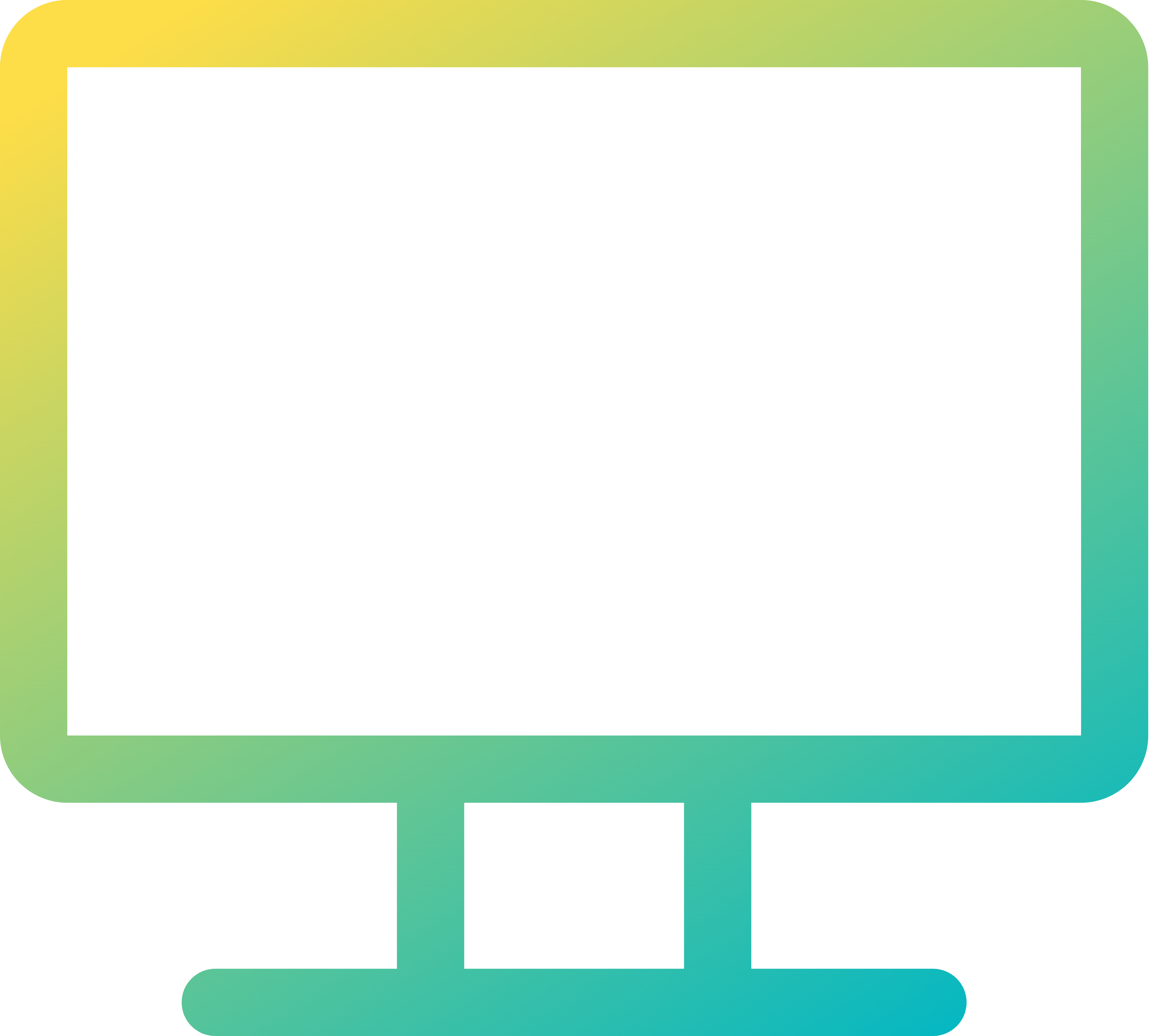 Stylized computer monitor icon with a gradient outline transitioning from yellow to green to blue.