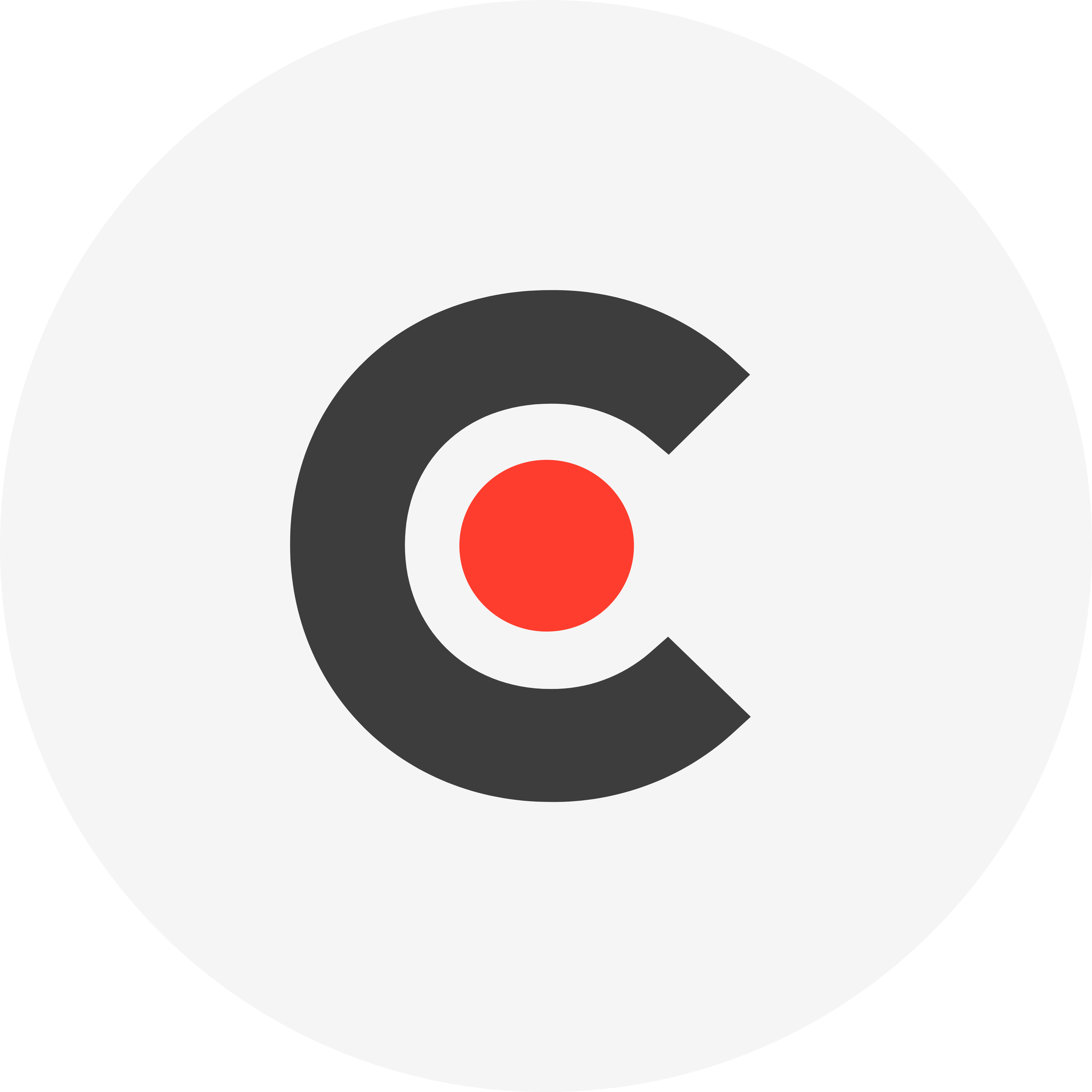 Black letter C partially enclosing a red circle on a light gray background.