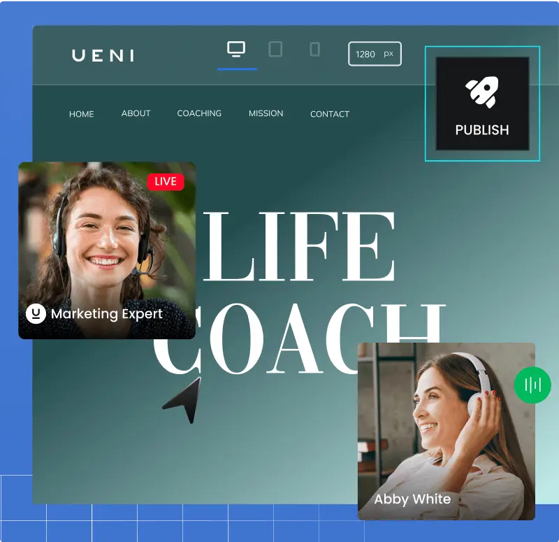 Website homepage of Rachel Made Studio displayed on a laptop and a smartphone, featuring colorful puppet-themed graphics and text about puppetry services.