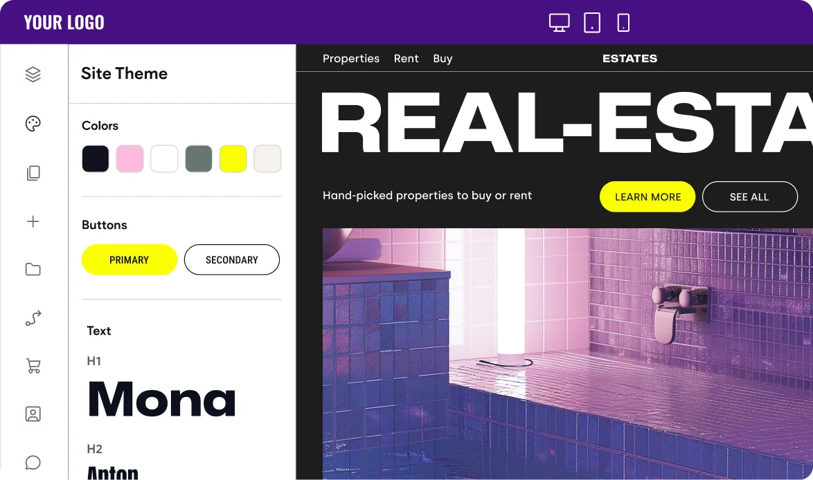 Illustration of a hand cursor clicking a blue button with a checkmark, above two input fields with user and email icons.