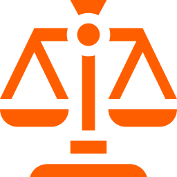 Icon of balanced legal scales inside a circular border representing justice.