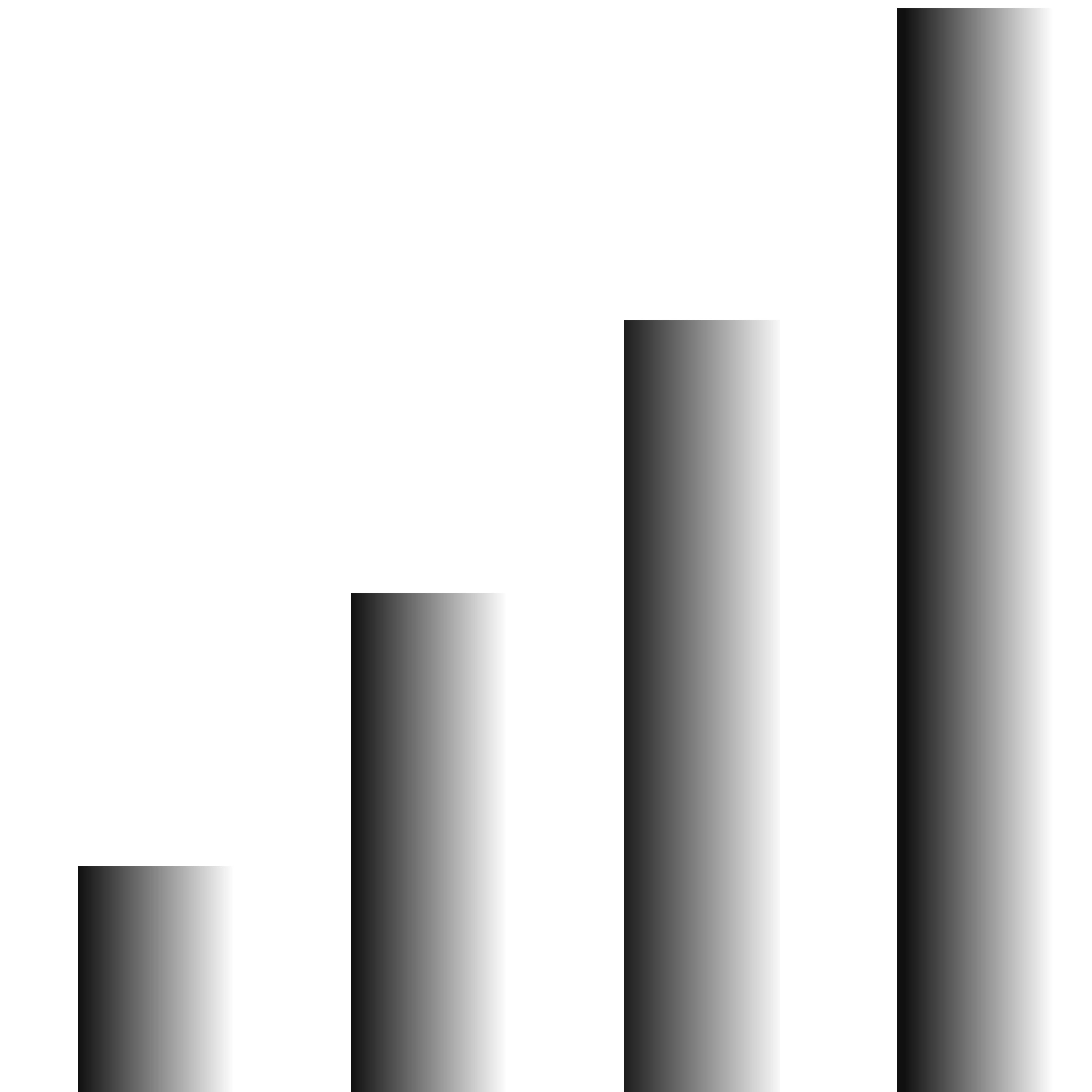 Black icon of a stylized bar chart with four ascending bars representing growth.
