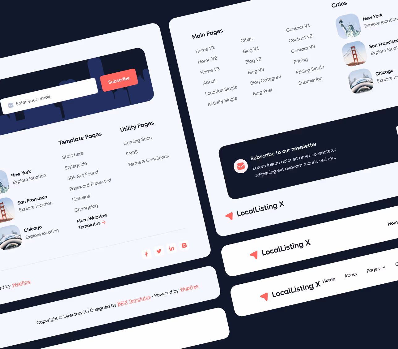 LocalListing X - 3 Headers And Footers Included - Webflow Template