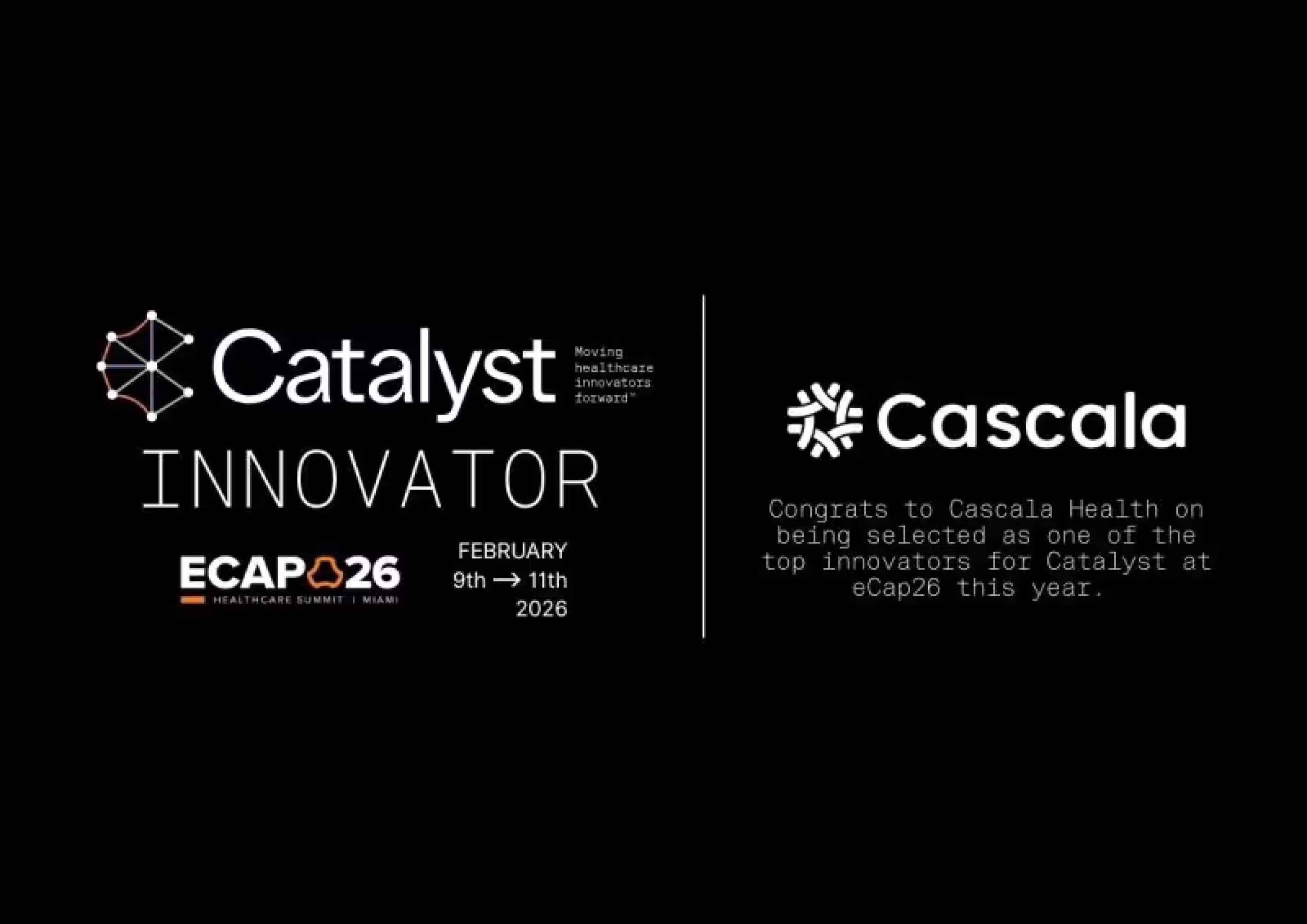 Graphic announcing Cascala as a selected eCap26 Catalyst Innovator.