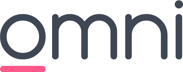 Omni brand logo with a pink underscore under the letter 'o'.