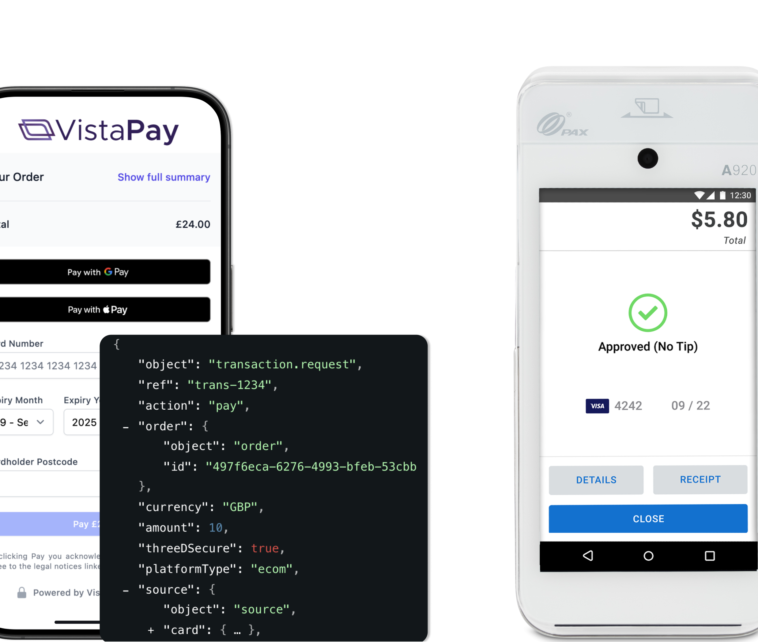 Mockup of VistaPay online gateway and terminal device