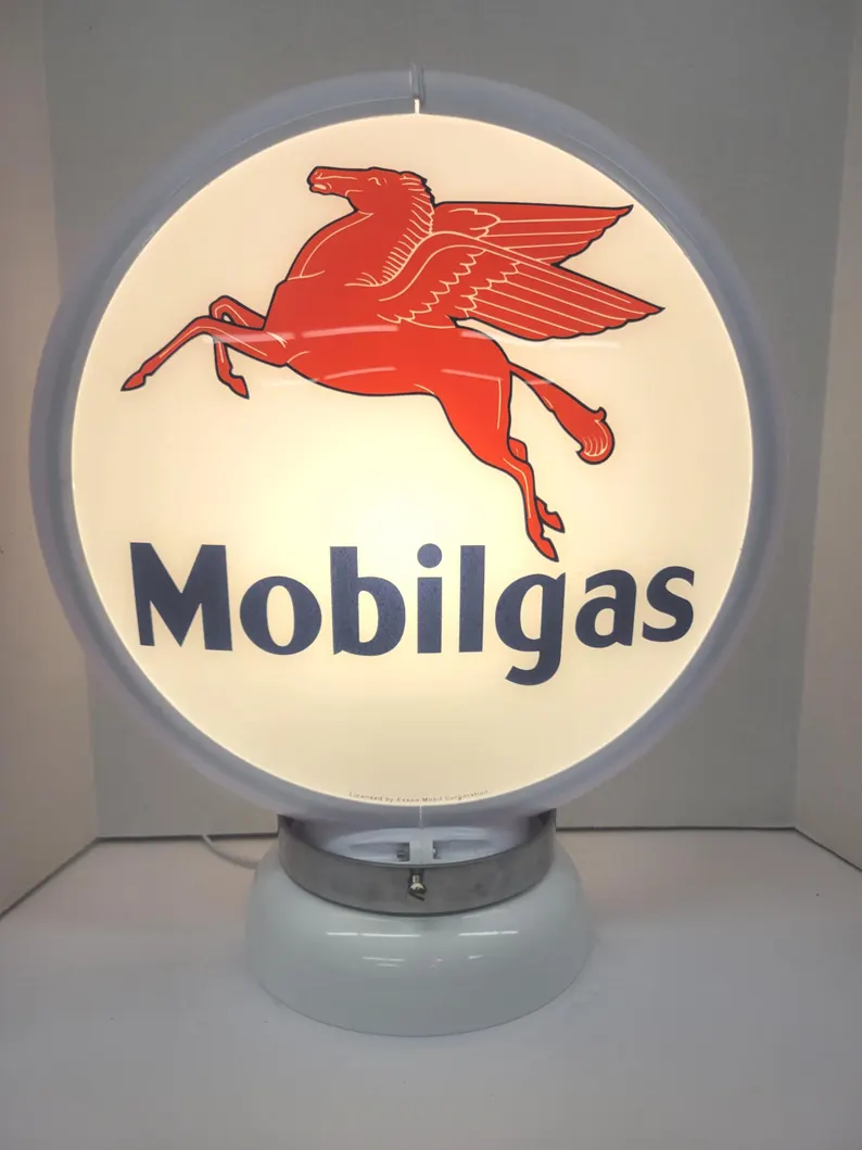 Vintage mobil gas globe with white lamp base